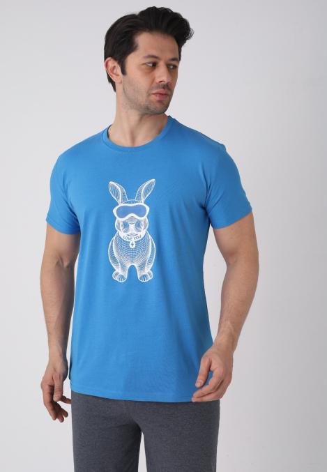 Pijama barbat cu maneca scurta si pantaloni 3/4, culoare albastru, Engros